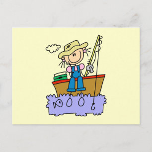 stick figur Girl Fishing Vykort