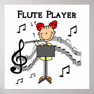 Stick figur Girl Flute Player Tshirts and Gifts Poster