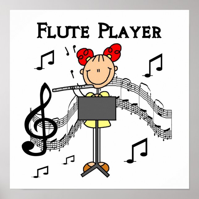 Stick figur Girl Flute Player Tshirts and Gifts Poster (Framsidan)