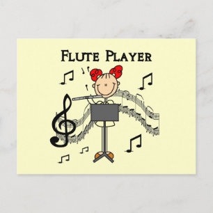 stick figur Girl Flute Player Tshirts and Gifts Vykort