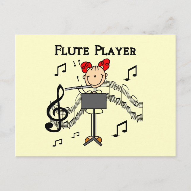 stick figur Girl Flute Player Tshirts and Gifts Vykort (Framsida)
