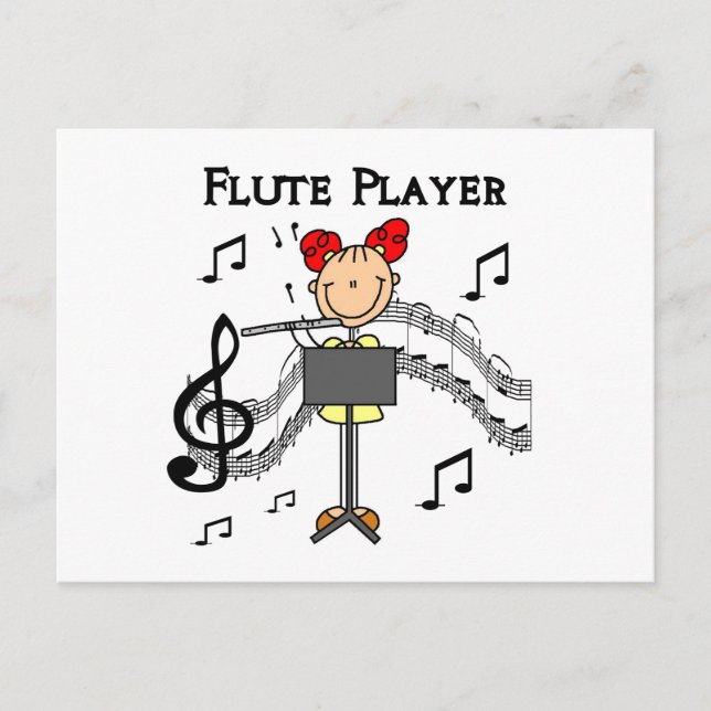 Stick figur Girl Flute Player Tshirts and Gifts Vykort (Framsida)
