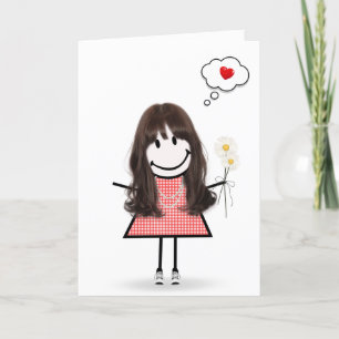 Stick figur Girl Gingham Dress Thinking of You Kort