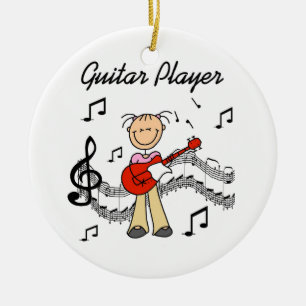 Stick figur Girl Guitar Player T-shirts och presen Julgransprydnad Keramik