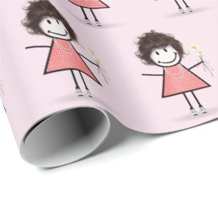 Stick figur Girl in Sneakers on Rosa Presentpapper