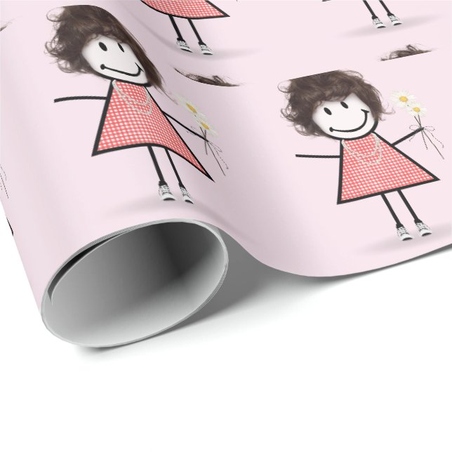 Stick figur Girl in Sneakers on Rosa Presentpapper (Rullad Hörn)