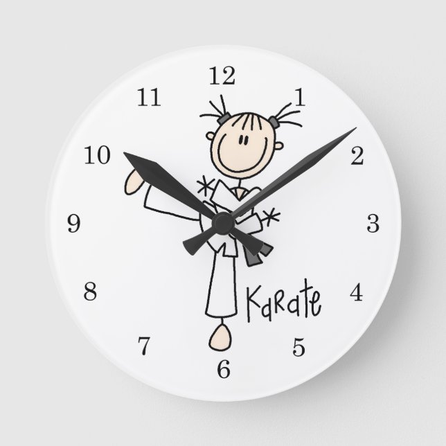 Stick figur Girl Karate T-shirts and Gifts Rund Klocka (Framsida)