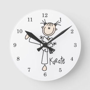 Stick figur Girl Karate T-shirts and Gifts Rund Klocka
