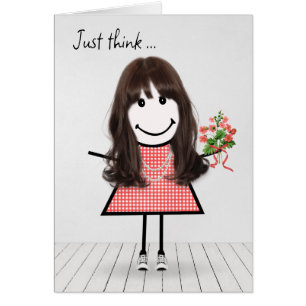 Stick figur Girl med Birthday Bouquet Hälsningskort