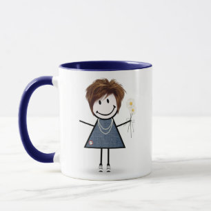 Stick figur Girl med Daisy Mugg