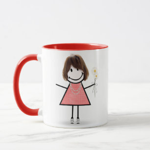 Stick figur Girl med Daisy Mugg