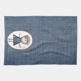 Stick figur Girl med Daisy på Denim Kökshandduk