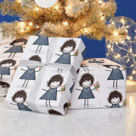 Stick figur Girl med Flower Bouquet Presentpapper