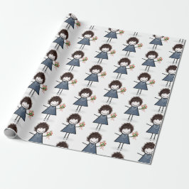Stick figur Girl med Flower Bouquet Presentpapper