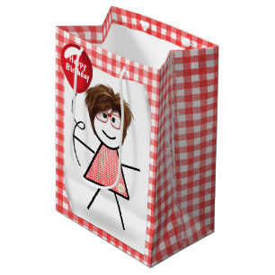 Stick figur Girl med Red Birthday Balloon