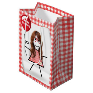 Stick figur Girl med Red Birthday Balloon