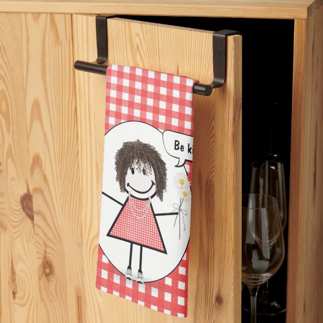 Stick figur Girl On Red Gingham Kökshandduk (Thirds Fold)