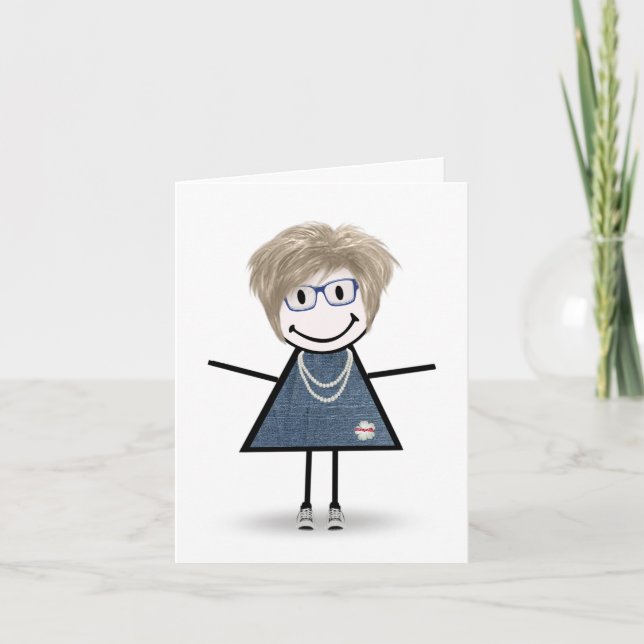 Stick figur Girl på Sneakers tänker på dig Kort (Framsida)