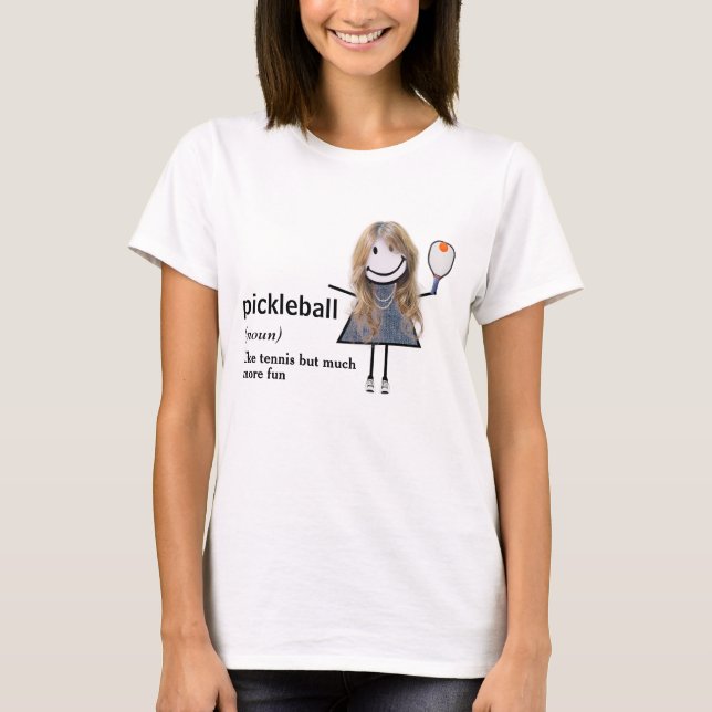 Stick figur Girl Pickleball och Paddle T Shirt (Framsida)