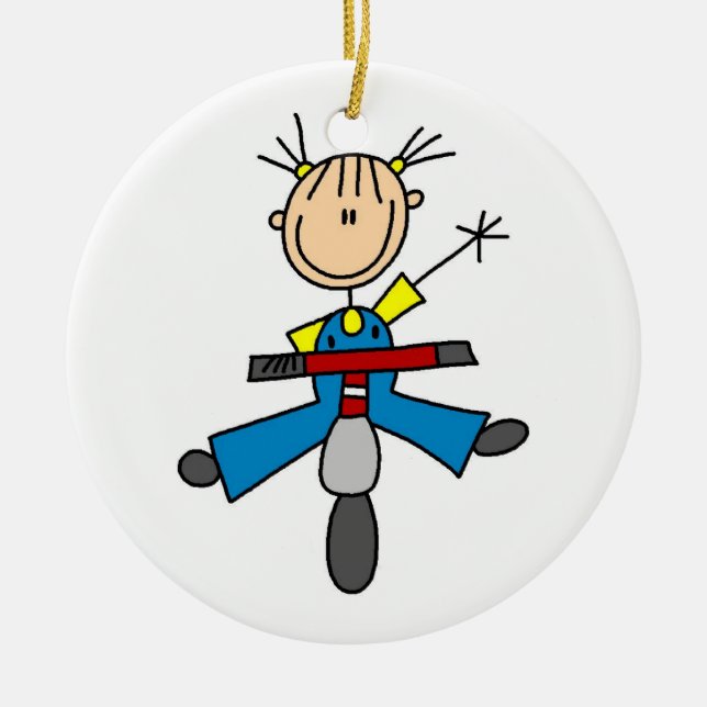 Stick figur Girl som kör en Scooter Julgransprydnad Keramik (Framsidan)