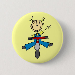 Stick figur Girl som kör en Scooter Knapp