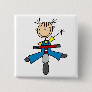 Stick figur Girl som kör en Scooter Knapp