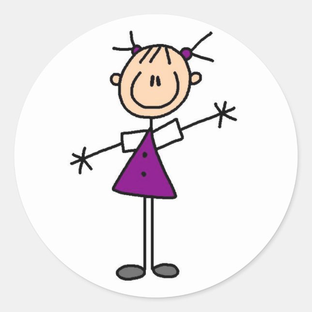 Stick figur Girl Sticker Runt Klistermärke (Framsida)