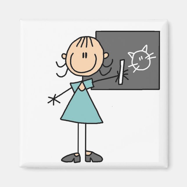 Stick figur Girl vid Chalk Board Magnet (Framsidan)