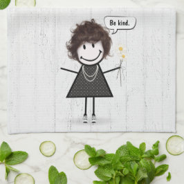 Stick figur Girl with Daisys and Quote Kökshandduk