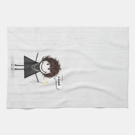 Stick figur Girl with Daisys and Quote Kökshandduk