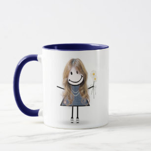 Stick figur Girl with Daisys and Quote Mugg