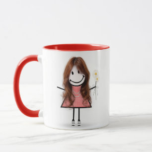 Stick figur Girl with Daisys and Quote Mugg