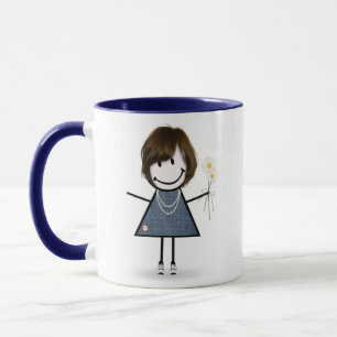 Stick figur Girl with Daisys and Quote Mugg
