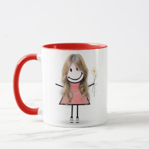 Stick figur Girl with Daisys and Quote Mugg