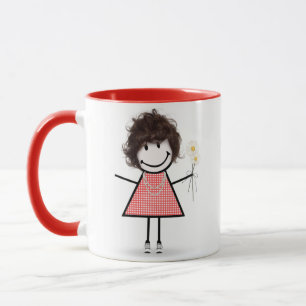 Stick figur Girl with Daisys and Quote Mugg