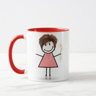 Stick figur Girl with Daisys and Quote Mugg