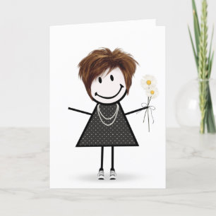 Stick figur Girl with Daisys Kort