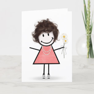 Stick figur Girl with Daisys Kort
