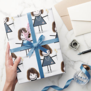 Stick figur Girl with Daisys Presentpapper