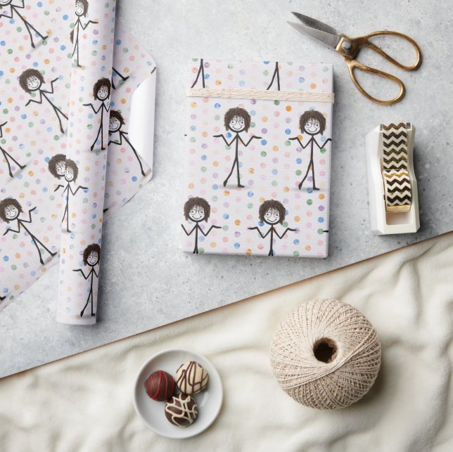 Stick figur Girl with Hair and Glasses Presentpapper (Hantverk)