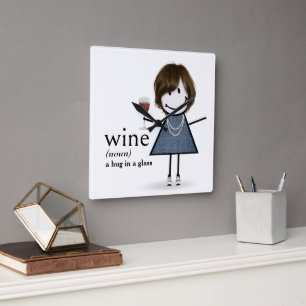Stick figur Girl with Red Vin Fyrkantig Klocka