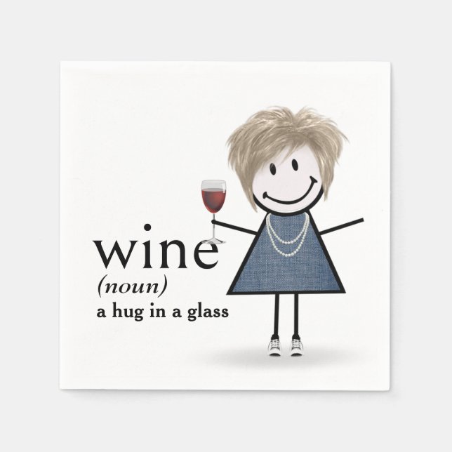 Stick figur Girl with Red Vin Glass Pappersservett (Framsidan)