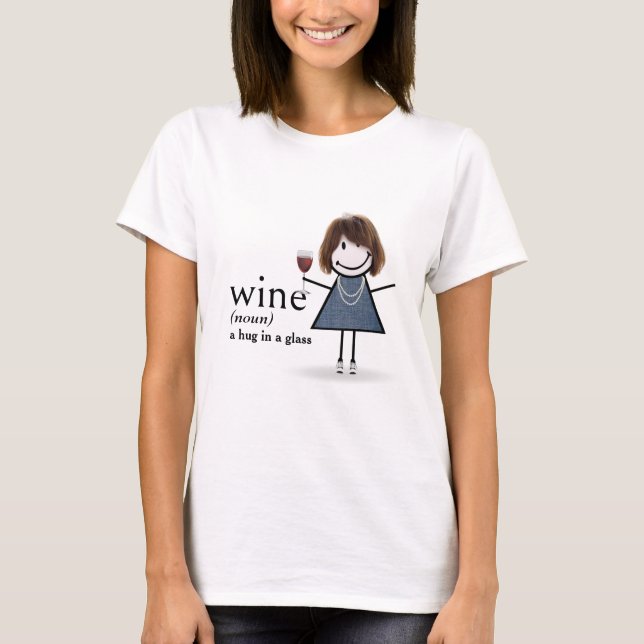 Stick figur Girl with Red Vin Glass T Shirt (Framsida)