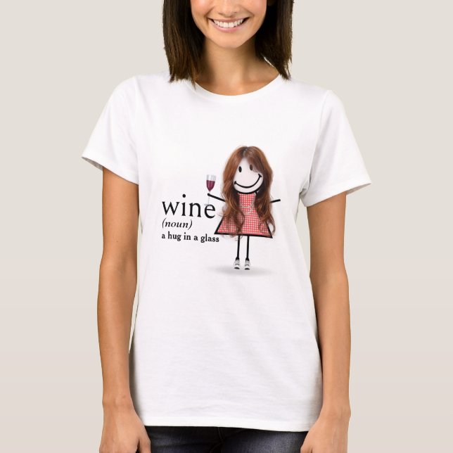 Stick figur Girl with Red Vin Glass T Shirt (Framsida)