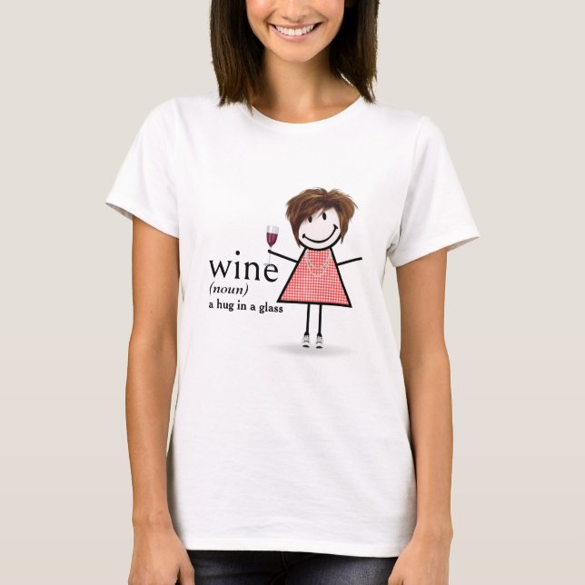 Stick figur Girl with Red Vin Glass T Shirt (Framsida)