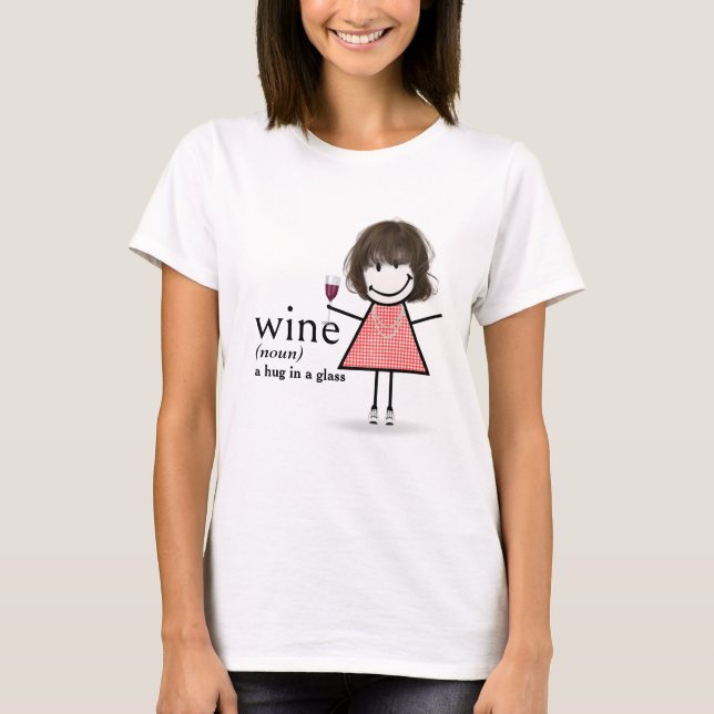Stick figur Girl with Red Vin Glass T Shirt (Framsida)
