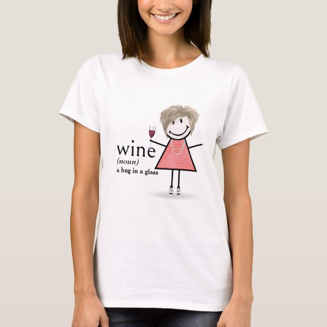 Stick figur Girl with Red Vin Glass T Shirt (Framsida)