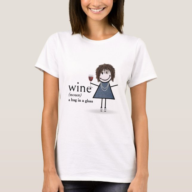 Stick figur Girl with Red Vin Glass T Shirt (Framsida)