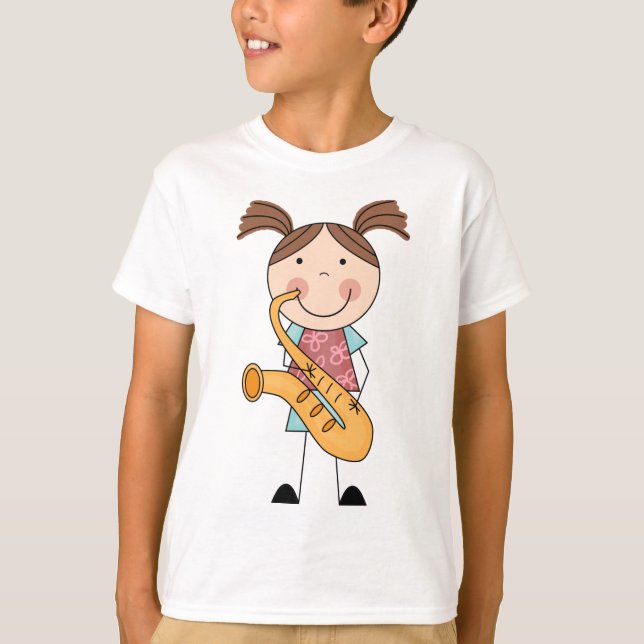 Stick figur Girl with saxiophone Tee (Framsida)