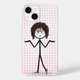 Stick figur Girl with Sneakers on Gingham